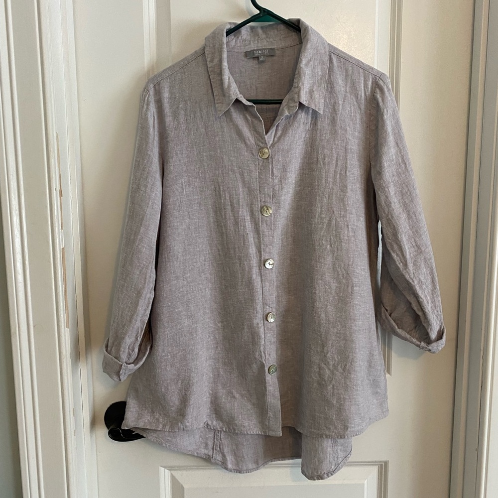 Habitat Light Gray Linen Blend Long Line Shirt - Picture 2 of 11